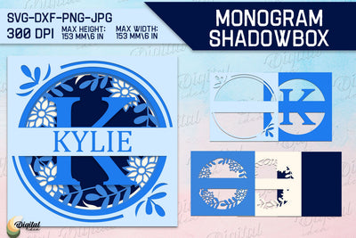 Shadow Box Alphabet. Letter K. Personalized Monogram Paper SVG Evgenyia Guschina 