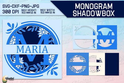 Shadow Box Alphabet. Letter M. Personalized Monogram Paper SVG Evgenyia Guschina 