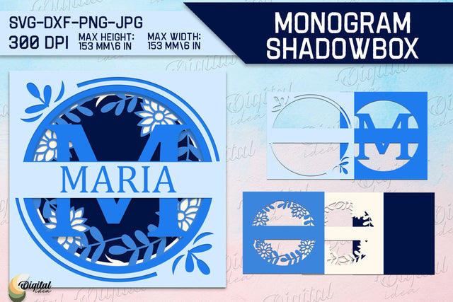 Shadow Box Alphabet. Letter M. Personalized Monogram Paper SVG Evgenyia Guschina 