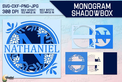 Shadow Box Alphabet. Letter N. Personalized Monogram Paper SVG Evgenyia Guschina 
