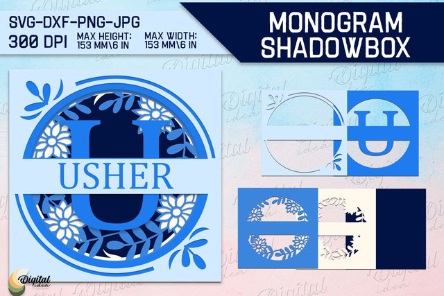 Shadow Box Alphabet. Letter U. Personalized Monogram Paper 3D Paper Evgenyia Guschina 