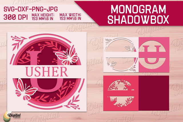 Shadow Box Alphabet. Letter U. Personalized Paper Monogram 3D Paper Evgenyia Guschina 