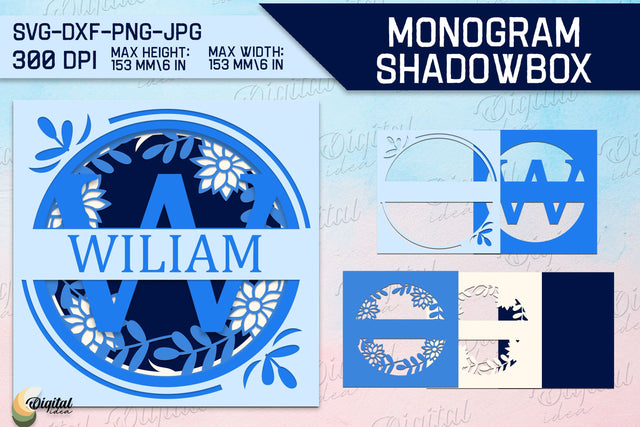 Shadow Box Alphabet. Letter W. Personalized Monogram Paper 3D Paper Evgenyia Guschina 