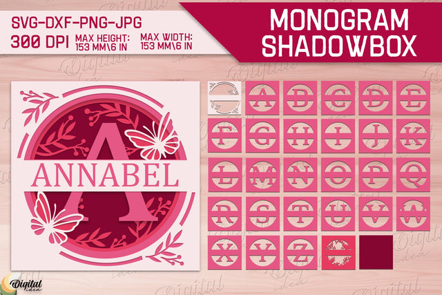 Shadow Box Alphabet SVG Bundle. Personalized Paper Monogram 3D Paper Evgenyia Guschina 