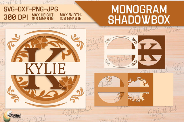 Shadow Box Alphabet SVG. Letter K. Personalized Split Monogram 3D Paper Evgenyia Guschina 