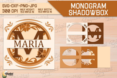 Shadow Box Alphabet SVG. Letter M. Personalized Split Monogram 3D Paper Evgenyia Guschina 