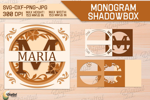 Shadow Box Alphabet SVG. Letter M. Personalized Split Monogram 3D Paper Evgenyia Guschina 