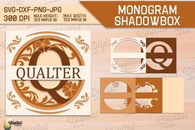 Shadow Box Alphabet SVG. Letter Q. Personalized Split Monogram 3D Paper Evgenyia Guschina 