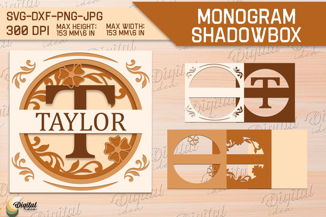 Shadow Box Alphabet SVG. Letter T. Personalized Split Monogram 3D Paper Evgenyia Guschina 
