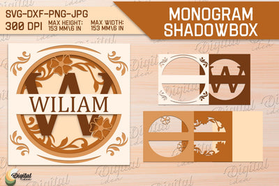 Shadow Box Alphabet SVG. Letter W. Personalized Split Monogram 3D Paper Evgenyia Guschina 