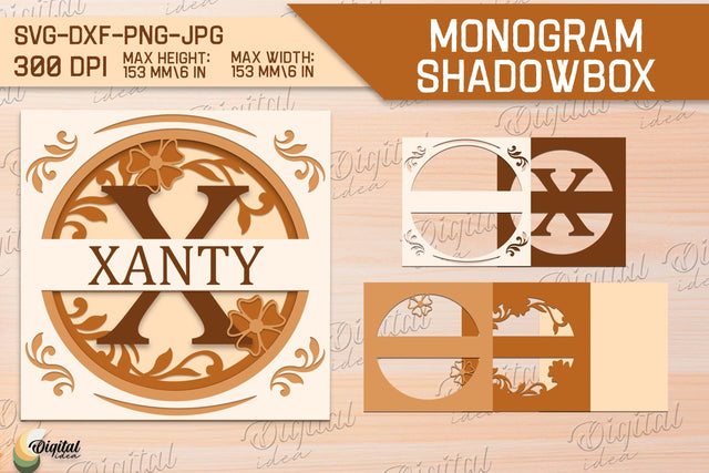 Shadow Box Alphabet SVG. Letter X. Personalized Split Monogram 3D Paper Evgenyia Guschina 