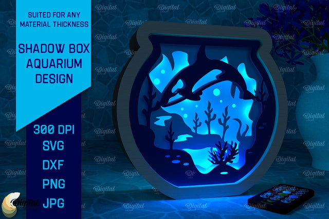 Shadow Box Aquarium Paper Cut. 3D Light Box SVG 3D Paper Evgenyia Guschina 