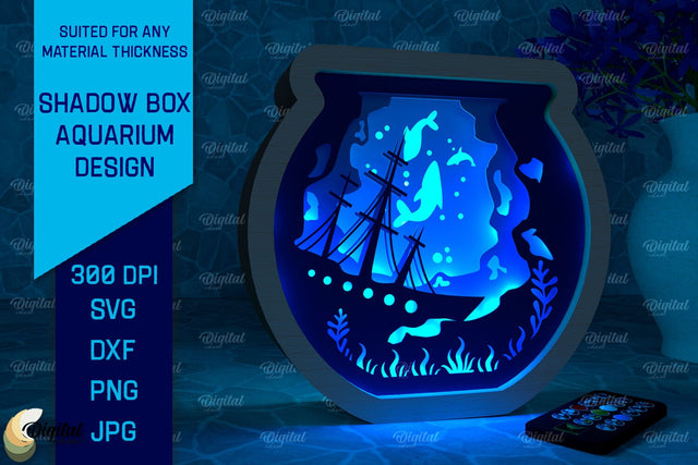Shadow Box Aquarium Paper Cut. 3D Light Box SVG 3D Paper Evgenyia Guschina 