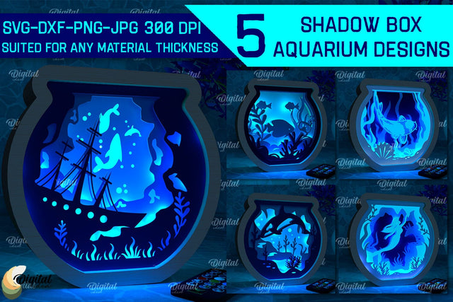 Shadow Box Aquarium Paper Cut Bundle. 3D Light Box SVG 3D Paper Evgenyia Guschina 