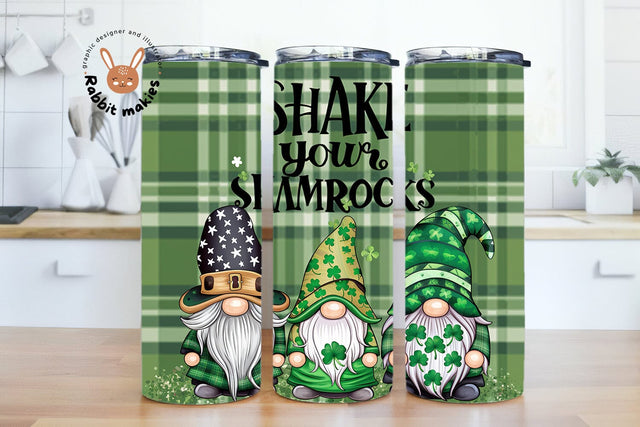 Shake Your Shamrocks Gnome Tumbler Wrap, 20oz Irish Green Skinny Tumbler Sublimation Design Sublimation Rabbitmakies 