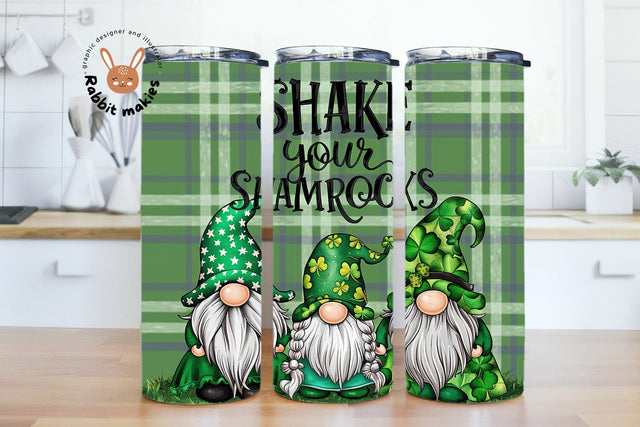 Shake Your Shamrocks Gnome Tumbler Wrap, 20oz Irish Green Skinny Tumbler Sublimation Design Sublimation Rabbitmakies 