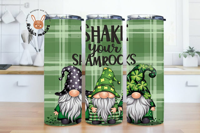 Shake Your Shamrocks Gnome Tumbler Wrap, 20oz Irish Green Skinny Tumbler Sublimation Design Sublimation Rabbitmakies 