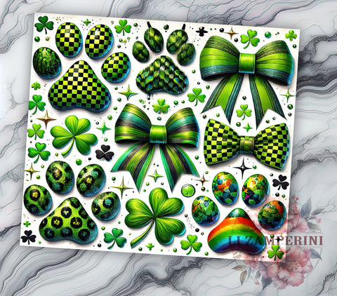 Shamrock Dog Paw 20oz Tumbler Wrap, Shamrock Tumbler Design, 20oz Tumbler Sublimation, Pet Lover Gift, Irish Dog Design, Canine St Patricks Day Sublimation Li Zamperini 