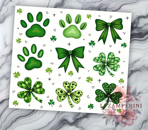 Shamrock Dog Paw 20oz Tumbler Wrap, Shamrock Tumbler Design, 20oz Tumbler Sublimation, Pet Lover Gift, Irish Dog Design, Canine St Patricks Day Sublimation Li Zamperini 