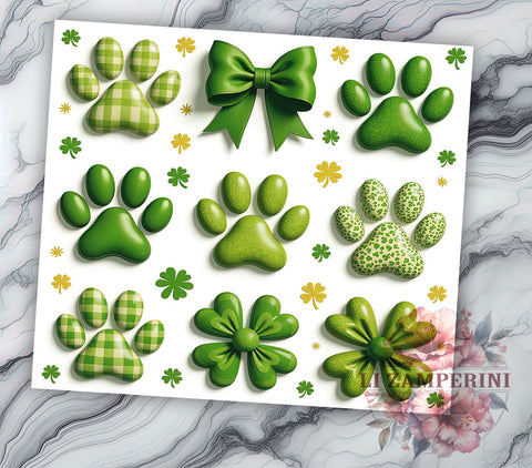 Shamrock Dog Paw 20oz Tumbler Wrap, Shamrock Tumbler Design, 20oz Tumbler Sublimation, Pet Lover Gift, Irish Dog Design, Canine St Patricks Day Sublimation Li Zamperini 