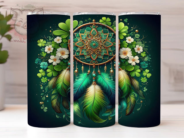 Shamrock Feather Dreamcatcher Tumbler, St. Patrick’s Tumbler, Stylish 20oz Wrap, Sublimation Design, Trendy Gift Idea, Shamrock Dreamcatcher Wrap, Lucky Feather Tumbler Sublimation Lara' s Designs 