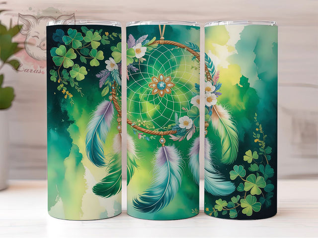 Shamrock Feather Dreamcatcher Tumbler, St. Patrick’s Tumbler, Stylish 20oz Wrap, Sublimation Design, Trendy Gift Idea, Shamrock Dreamcatcher Wrap, Lucky Feather Tumbler Sublimation Lara' s Designs 