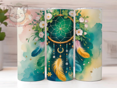 Shamrock Feather Dreamcatcher Tumbler, St. Patrick’s Tumbler, Stylish 20oz Wrap, Sublimation Design, Trendy Gift Idea, Shamrock Dreamcatcher Wrap, Lucky Feather Tumbler Sublimation Lara' s Designs 