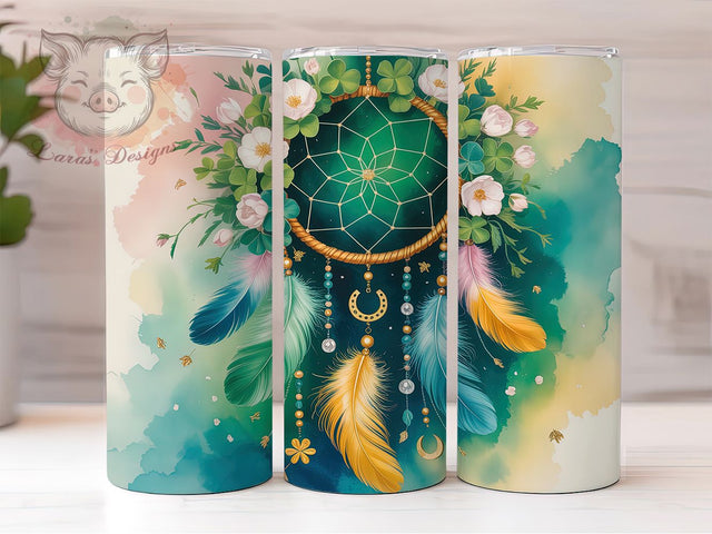 Shamrock Feather Dreamcatcher Tumbler, St. Patrick’s Tumbler, Stylish 20oz Wrap, Sublimation Design, Trendy Gift Idea, Shamrock Dreamcatcher Wrap, Lucky Feather Tumbler Sublimation Lara' s Designs 