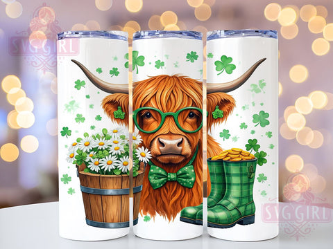 Shamrock Highland Cow 20oz Tumbler, St. Patrick's Day Drinkware, 20oz Tumbler Wrap, Cow Sublimation Art, Irish Cow Gift, Cute Highland Cow Design, Shamrock Tumbler Wrap Sublimation SvggirlplusArt 
