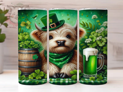 Shamrock Highland Cow Tumbler, Seamless Shamrock Tumbler, Stylish 20oz Wrap, Sublimation Design, Trendy Gift Idea, Irish Cow Wrap, St. Patrick’s Lucky Tumbler Sublimation Lara' s Designs 