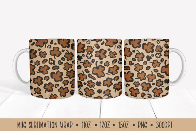 Shamrock Leaves Leopard Mug Wrap. Patricks Day Mug Wrap Sublimation LaBelezoka 