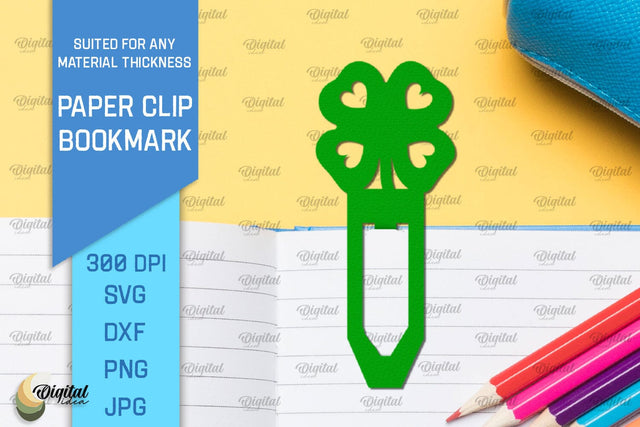 Shamrock Paper Clip Bookmark. Bookmark Clip Template SVG SVG Evgenyia Guschina 