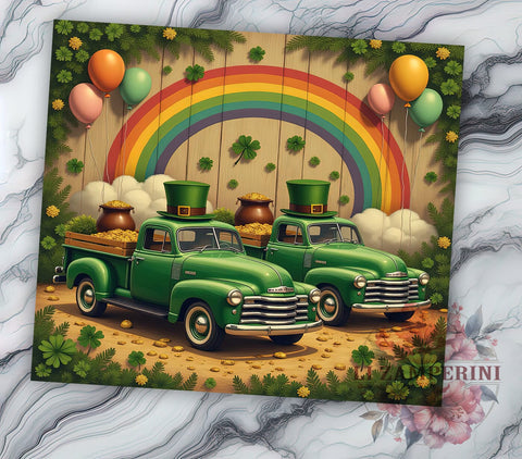 Shamrock Truck St. Patrick's 20oz Tumbler, Irish Truck Tumbler, 20oz Tumbler Wrap, Sublimation Design, Shamrock Truck, Green Drinkware, Lucky Irish Tumbler Sublimation Li Zamperini 