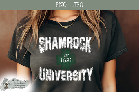 Shamrock University Est 1631 SVG PNG | Distressed Irish Shamrock Design | St Patrick’s Day Vintage College Style Sublimation Willow Paige Farms 