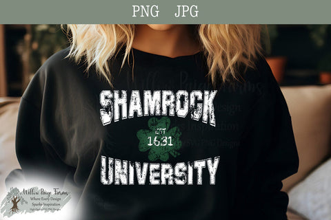 Shamrock University Est 1631 SVG PNG | Distressed Irish Shamrock Design | St Patrick’s Day Vintage College Style Sublimation Willow Paige Farms 