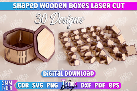 Shaped Wooden Boxes Bundle | Jewelry Box | Storage Box | Gift Box | Organizer | CNC Files SVG The T Store Design 