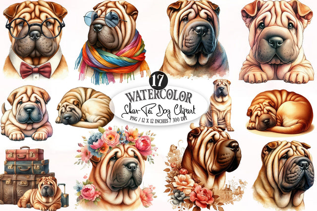 Shar-Pei Dog Watercolor Clipart Sublimation SVGista 