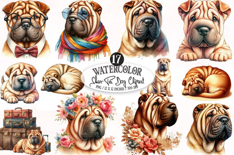 Shar-Pei Dog Watercolor Clipart Sublimation SVGista 