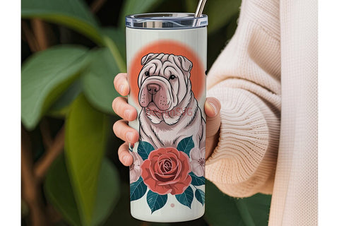 Shar-Pei Floral 20oz Tumbler Wrap Sublimation DesignSVG 