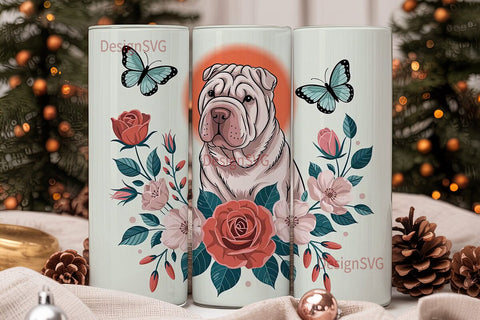 Shar-Pei Floral 20oz Tumbler Wrap Sublimation DesignSVG 