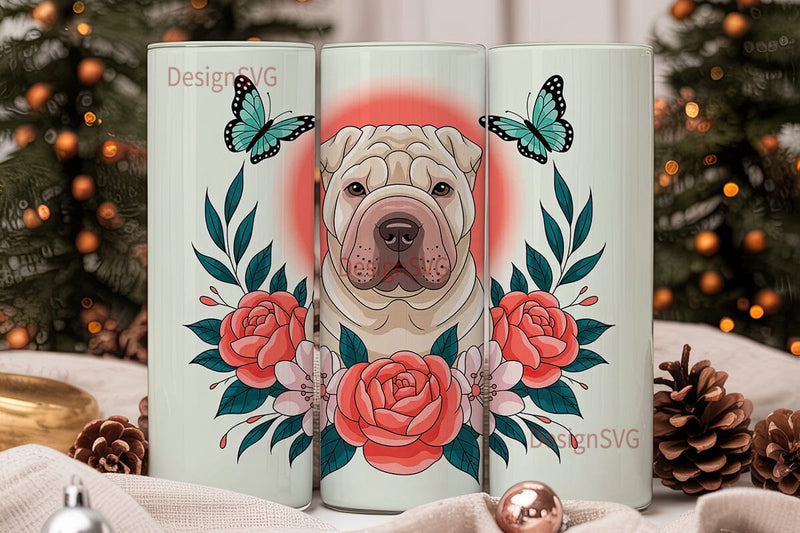 Shar-Pei Floral 20oz Tumbler Wrap Sublimation DesignSVG 
