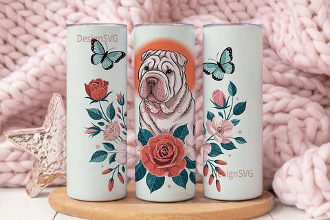 Shar-Pei Floral 20oz Tumbler Wrap Sublimation DesignSVG 