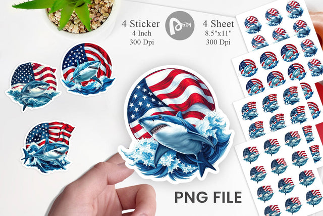 Shark 4th of July Sticker Sublimation artnoy 