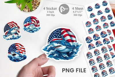Shark 4th of July Sticker Sublimation artnoy 