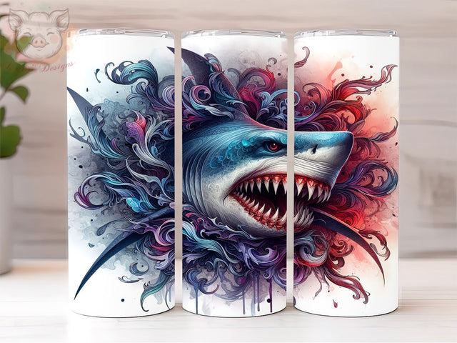 Shark Attack 20oz Tumbler Png, Straight & Tapered Tumbler Png, 3D Shark Tumbler Png, Digital Download PNG Sublimation Lara' s Designs 