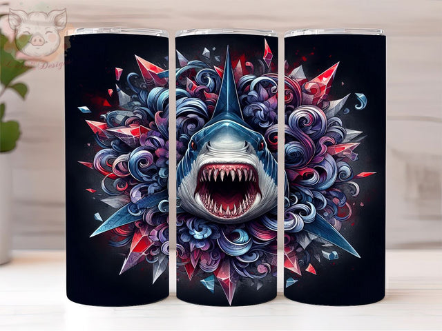 Shark Attack 20oz Tumbler Png, Straight & Tapered Tumbler Png, 3D Shark Tumbler Png, Digital Download PNG Sublimation Lara' s Designs 