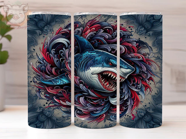 Shark Attack 20oz Tumbler Png, Straight & Tapered Tumbler Png, 3D Shark Tumbler Png, Digital Download PNG Sublimation Lara' s Designs 
