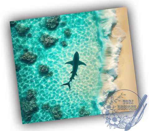 Shark Beach Tumbler, 20oz Tumbler Wrap, Sublimation Design, Ocean Theme Tumbler, Summer Drinkware, Digital Download, Shark Lover Gift Sublimation ToriDesigns 