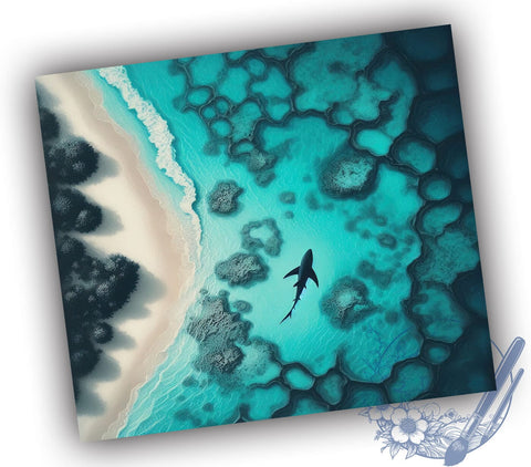 Shark Beach Tumbler, 20oz Tumbler Wrap, Sublimation Design, Ocean Theme Tumbler, Summer Drinkware, Digital Download, Shark Lover Gift Sublimation ToriDesigns 