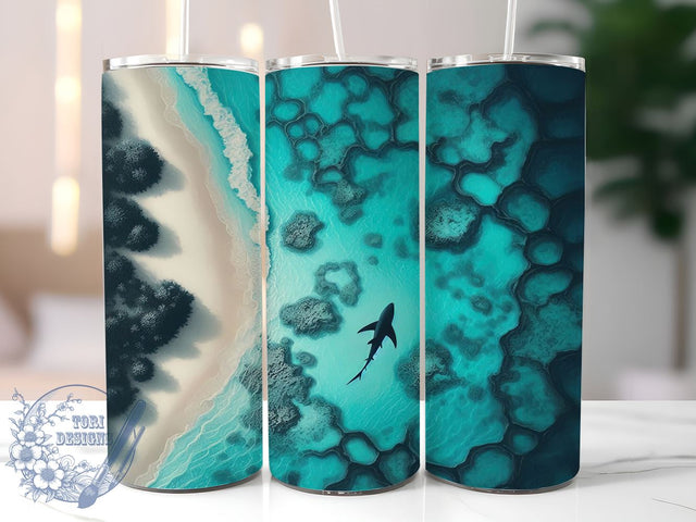 Shark Beach Tumbler, 20oz Tumbler Wrap, Sublimation Design, Ocean Theme Tumbler, Summer Drinkware, Digital Download, Shark Lover Gift Sublimation ToriDesigns 